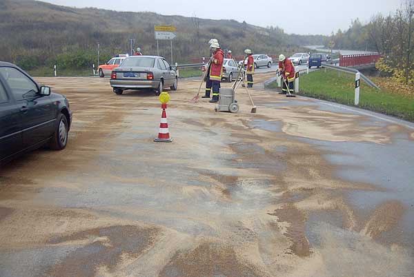 Ölspur im Kreisel  bei Neustadt am 01.11.2005